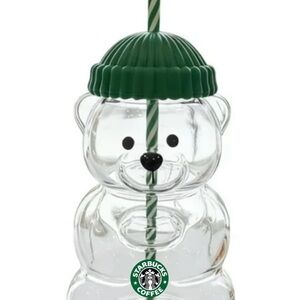 Bearista Clear Bear Tumbler with Green Lid NOT STARBUCKS